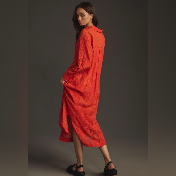 MAEVE by ANTHROPOLOGIE | Soren Long-Sleeve Shirt Dress | Bright Orange | L - Picture 2 of 10